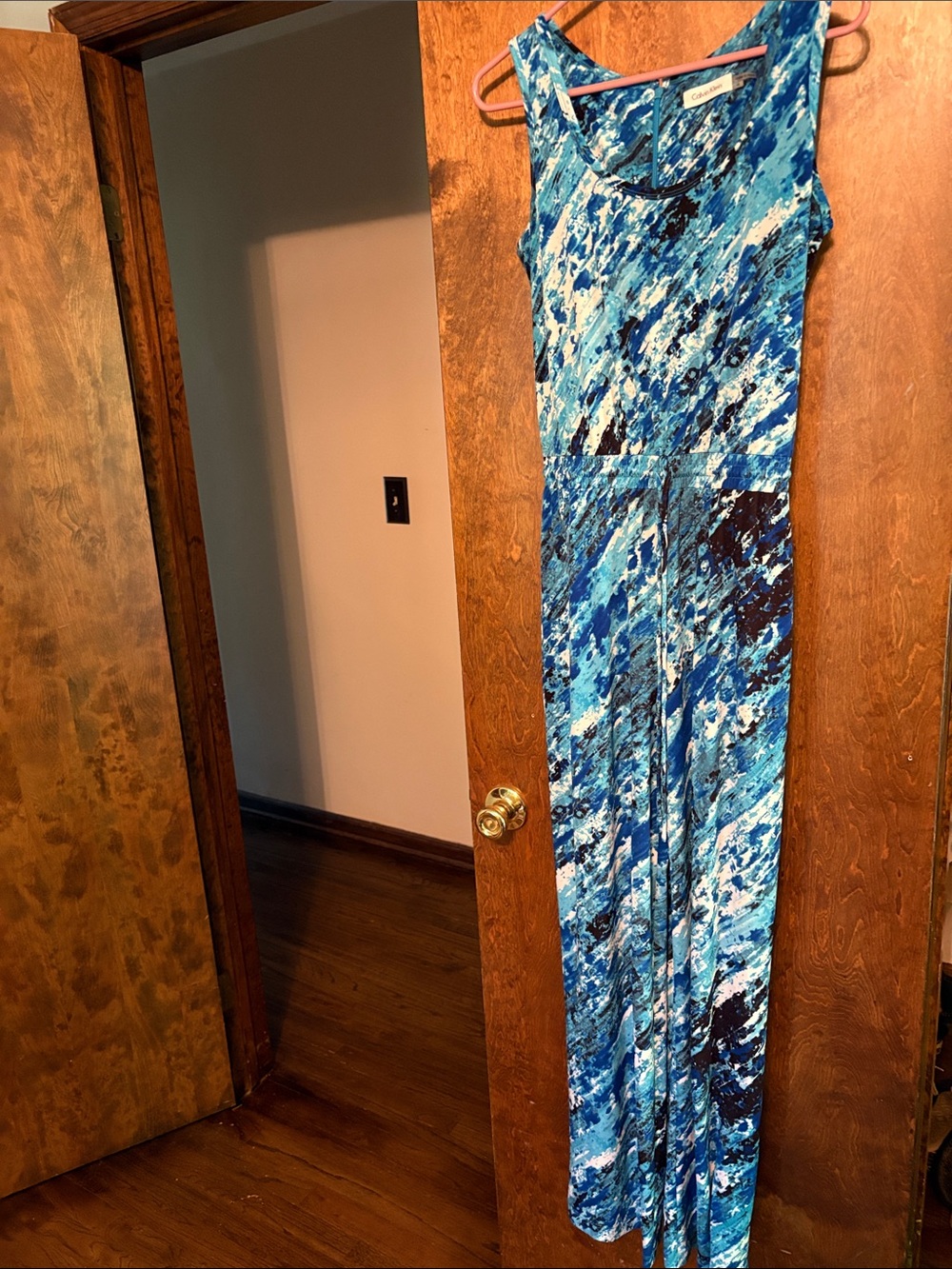 Calvin Klein Blue Abstract Sleeveless Jumpsuit